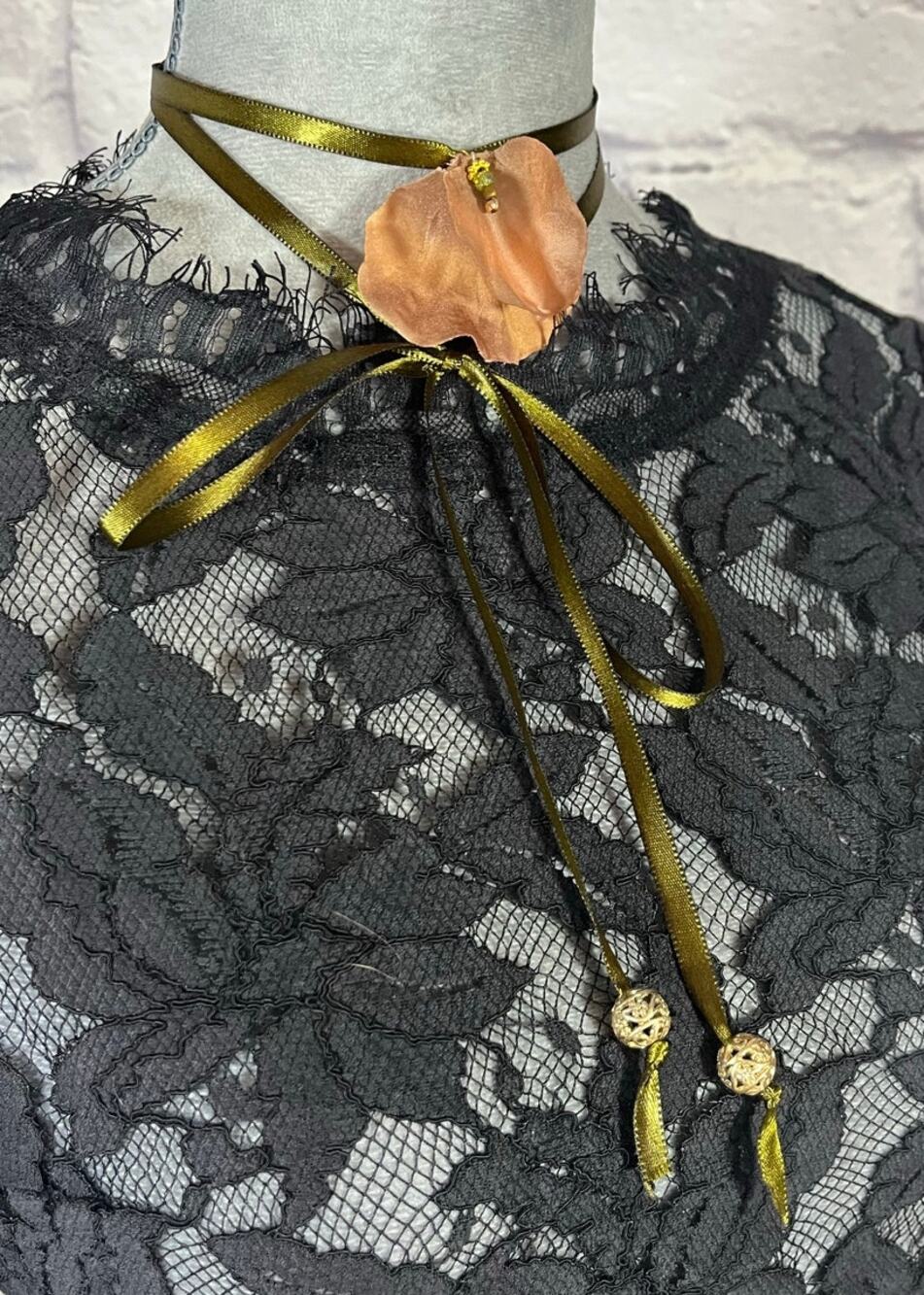 Handmade Coquette Style Orchid and Satin Ribbon Layered Choker Necklace